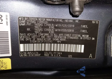 2015 Toyota Sienna Xle 7 Passenger z USA, uszkodzony, nr VIN 5TDDK3DC3FS122245